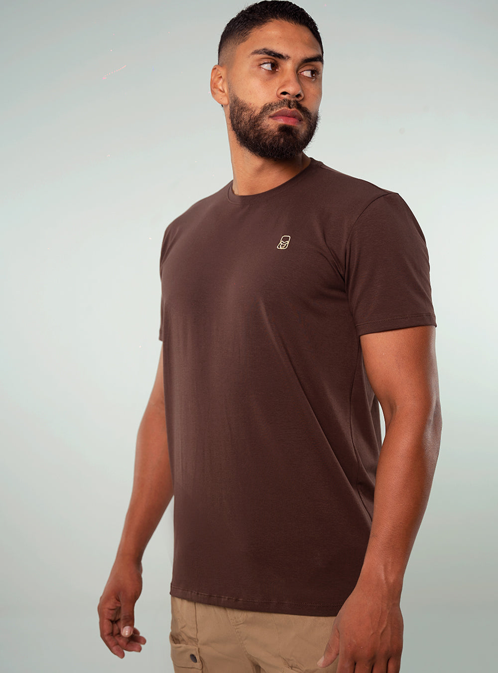 COFFEE COTTON T-SHIRT WITH EMBROIDERED LOGO